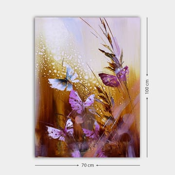 Lerretsbilde 70x100 cm - Fargerik samling av sommerfugler i et naturlig miljø - Lilla / Blå / Gyllenbrun - Interiør - Maleri & posters - Lerretsbilder