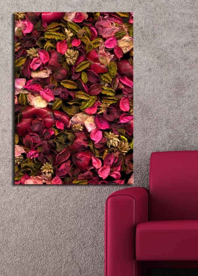 Lerretsbilde 70x100 cm - Fargerik samling av tørkede blomster og blader - Rosa / Grønn / Brun - Interiør - Maleri & posters - Lerretsbilder