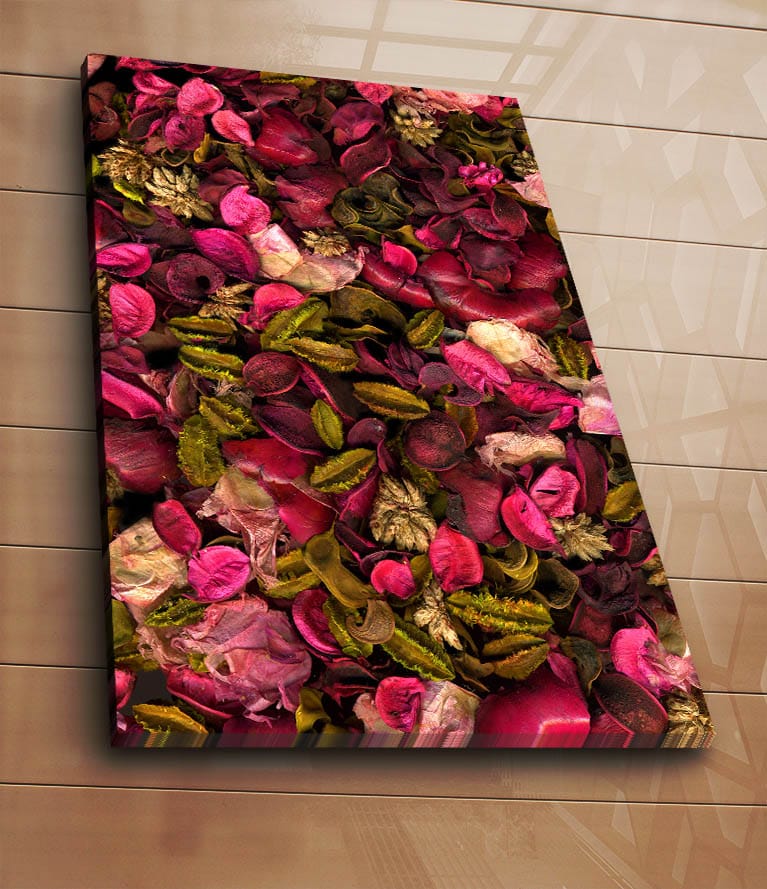 Lerretsbilde 70x100 cm - Fargerik samling av tørkede blomster og blader - Rosa / Grønn / Brun - Interiør - Maleri & posters - Lerretsbilder