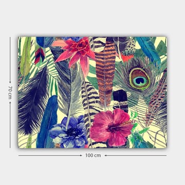 Lerretsbilde 70x100 cm - Fargerik samling av tropiske blomster og fjær - Grønn / Rosa / Blå - Interiør - Maleri & posters - Lerretsbilder