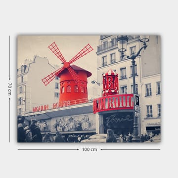 Lerretsbilde 70x100 cm - Fargerik skildring av Moulin Rouge med den karakteristiske røde vindmøllen - Rød / Svart / Grå - Interiør - Maleri & posters - Lerretsbilder