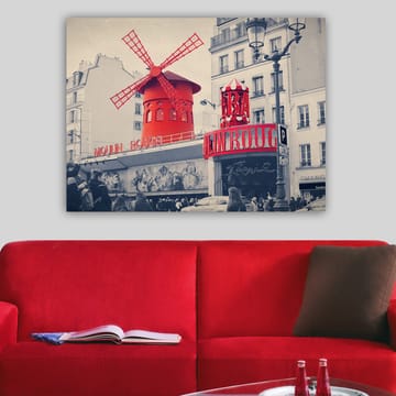 Lerretsbilde 70x100 cm - Fargerik skildring av Moulin Rouge med den karakteristiske røde vindmøllen - Rød / Svart / Grå - Interiør - Maleri & posters - Lerretsbilder