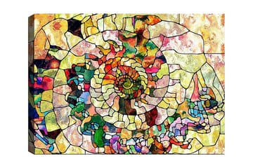 Lerretsbilde 70x100 cm - Fargerik skjell med geometriske mønstre og spiraldetaljer - Grønn / Rød / Gul - Interiør - Maleri & posters - Lerretsbilder