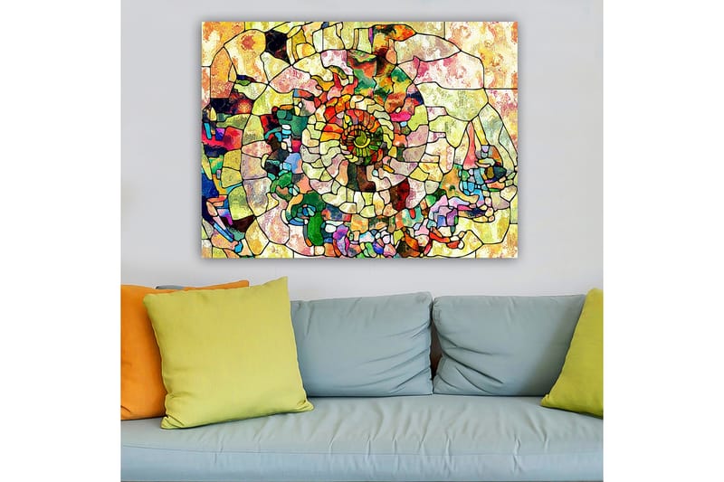 Lerretsbilde 70x100 cm - Fargerik skjell med geometriske mønstre og spiraldetaljer - Grønn / Rød / Gul - Interiør - Maleri & posters - Lerretsbilder