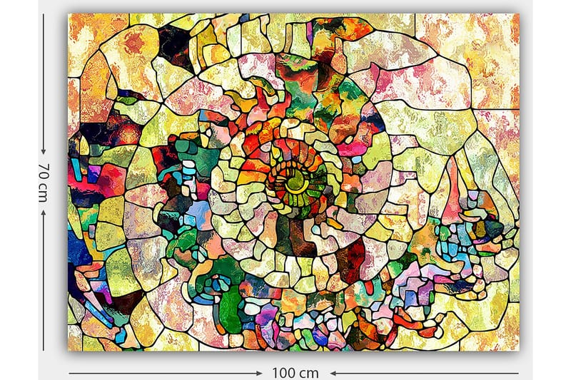 Lerretsbilde 70x100 cm - Fargerik skjell med geometriske mønstre og spiraldetaljer - Grønn / Rød / Gul - Interiør - Maleri & posters - Lerretsbilder