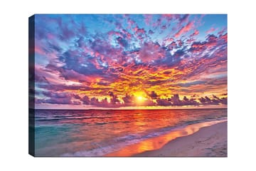Lerretsbilde 70x100 cm - Fargerik solnedgang over havet med dramatiske skyer - Lilla / Oransje / Blå - Interiør - Maleri & posters - Lerretsbilder