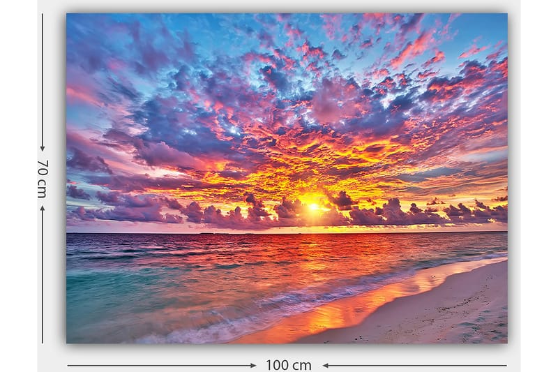 Lerretsbilde 70x100 cm - Fargerik solnedgang over havet med dramatiske skyer - Lilla / Oransje / Blå - Interiør - Maleri & posters - Lerretsbilder