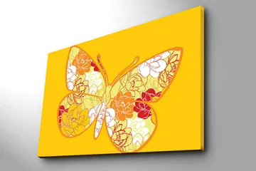 Lerretsbilde 70x100 cm - Fargerik sommerfugl med blomstermotiv i livlige nyanser - Gul / Oransje / Rød - Interiør - Maleri & posters - Lerretsbilder