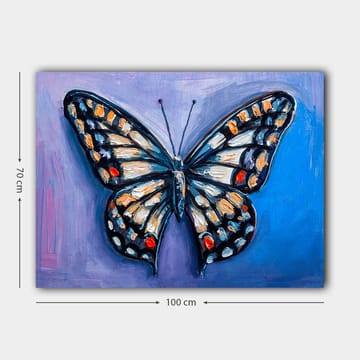 Lerretsbilde 70x100 cm - Fargerik sommerfugl med detaljerte mønstre i vingene - Blå / Oransje / Svart - Interiør - Maleri & posters - Lerretsbilder