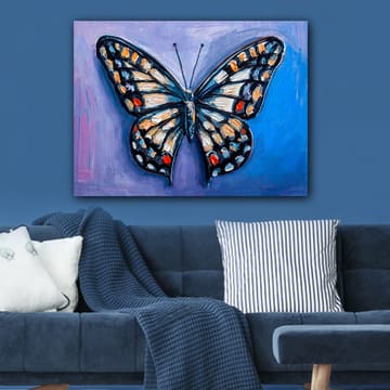 Lerretsbilde 70x100 cm - Fargerik sommerfugl med detaljerte mønstre i vingene - Blå / Oransje / Svart - Interiør - Maleri & posters - Lerretsbilder