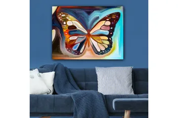 Lerretsbilde 70x100 cm - Fargerik sommerfugl med detaljerte vinger i forskjellige nyanser - Oransje / Blå / Hvit - Interiør - Maleri & posters - Lerretsbilder