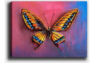 Lerretsbilde 70x100 cm - Fargerik sommerfugl med detaljerte vinger i oransje og blått - Oransje / Blå / Lilla - Interiør - Maleri & posters - Lerretsbilder