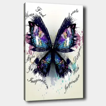 Lerretsbilde 70x100 cm - Fargerik sommerfugl med detaljerte vinger som symboliserer kreativitet og inspirasjon - Lilla / Blå / Svart - Interiør - Maleri & posters - Lerretsbilder