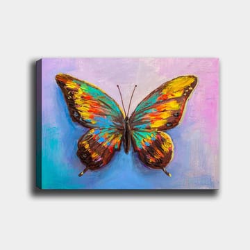 Lerretsbilde 70x100 cm - Fargerik sommerfugl med detaljerte vinger - Turkis / Gul / Rød - Interiør - Maleri & posters - Lerretsbilder