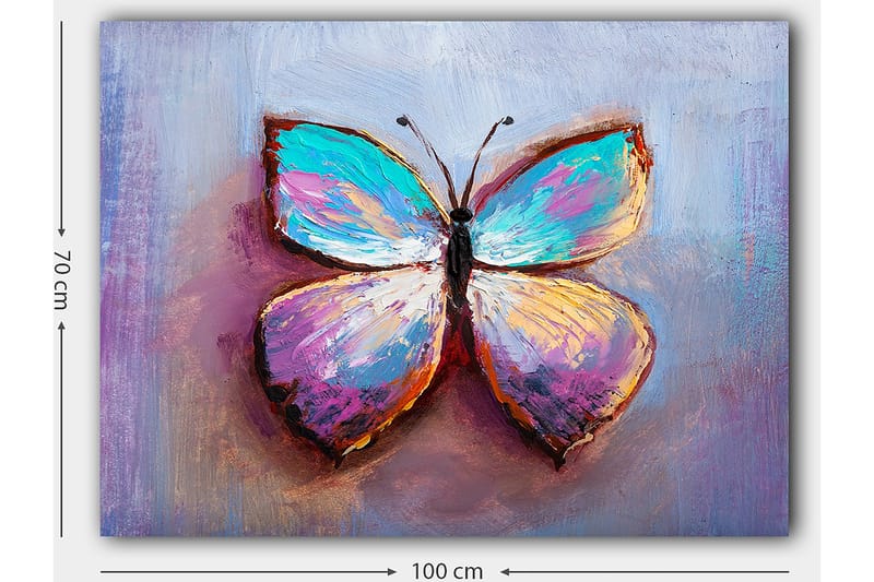 Lerretsbilde 70x100 cm - Fargerik sommerfugl med vakre mønstre - Turkis / Lilla / Oransje - Interiør - Maleri & posters - Lerretsbilder