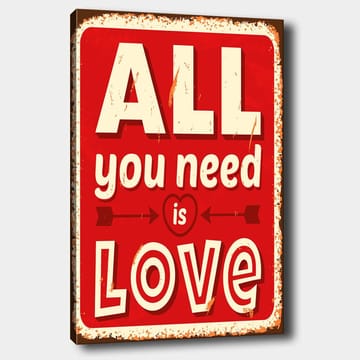 Lerretsbilde 70x100 cm - Fargerik trykk med teksten ALL you need is LOVE som uttrykker kjærlighet og positivitet - Rød / Hvit / Svart - Interiør - Maleri & posters - Lerretsbilder