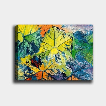 Lerretsbilde 70x100 cm - Fargerike blader i forskjellige nyanser som skaper en levende og abstrakt komposisjon - Gul / Grønn / Oransje - Interiør - Maleri & posters - Lerretsbilder