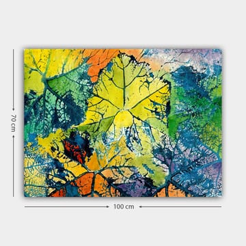 Lerretsbilde 70x100 cm - Fargerike blader i forskjellige nyanser som skaper en levende og abstrakt komposisjon - Gul / Grønn / Oransje - Interiør - Maleri & posters - Lerretsbilder