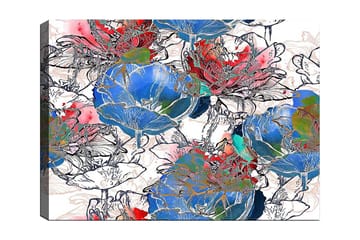 Lerretsbilde 70x100 cm - Fargerike blomster i en livlig komposisjon - Blå / Rød / Grønn - Interiør - Maleri & posters - Lerretsbilder