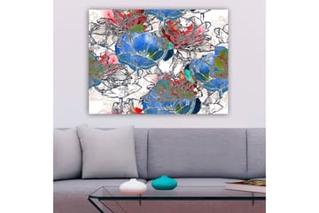 Lerretsbilde 70x100 cm - Fargerike blomster i en livlig komposisjon - Blå / Rød / Grønn - Interiør - Maleri & posters - Lerretsbilder