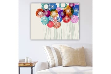 Lerretsbilde 70x100 cm - Fargerike blomster i forskjellige former og størrelser som strekker seg mot toppen av lerretet - Rød / Blå / Grønn - Interiør - Maleri & posters - Lerretsbilder
