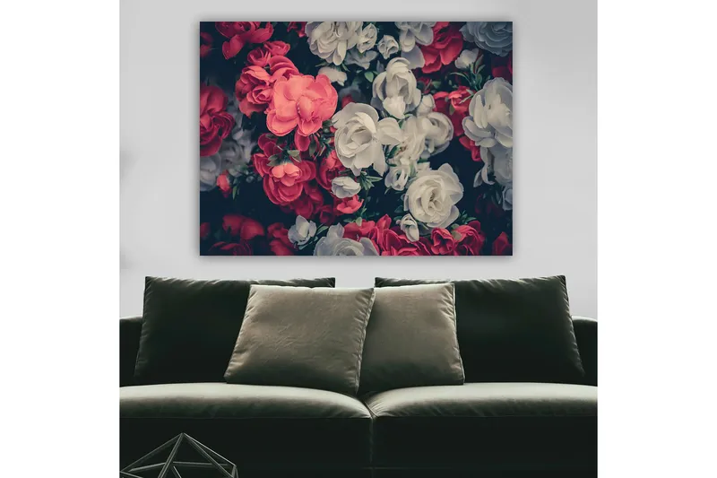 Lerretsbilde 70x100 cm - Fargerike blomster i røde og hvite nyanser - Rød / Hvit - Interiør - Maleri & posters - Lerretsbilder