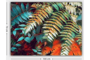 Lerretsbilde 70x100 cm - Fargerike bregneblader i en livlig komposisjon - Turkis / Grønn / Oransje - Interiør - Maleri & posters - Lerretsbilder