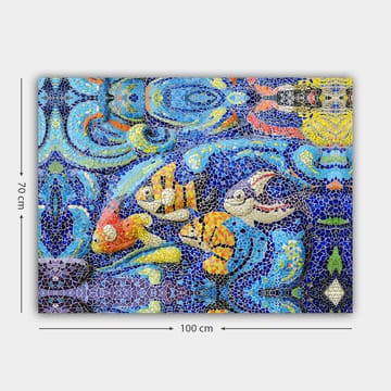 Lerretsbilde 70x100 cm - Fargerike fisker svømmer i et livlig undervannsmiljø - Blå / Oransje / Gul - Interiør - Maleri & posters - Lerretsbilder