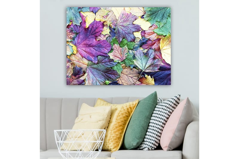Lerretsbilde 70x100 cm - Fargerike høstblader i en harmonisk komposisjon - Lilla / Grønn / Gul - Interiør - Maleri & posters - Lerretsbilder