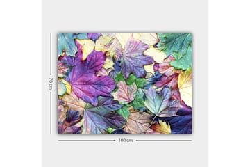 Lerretsbilde 70x100 cm - Fargerike høstblader i en harmonisk komposisjon - Lilla / Grønn / Gul - Interiør - Maleri & posters - Lerretsbilder