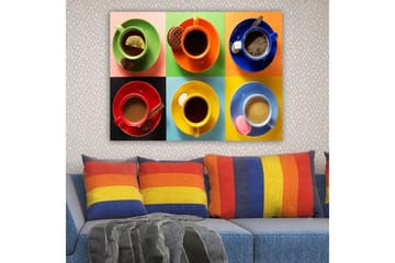 Lerretsbilde 70x100 cm - Fargerike kaffekopper arrangert i et rutete mønster med diverse drikker og tilbehør - Grønn / Rød / Blå - Interiør - Maleri & posters - Lerretsbilder