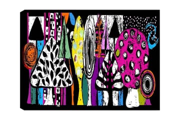 Lerretsbilde 70x100 cm - Fargerike sopper og abstrakte former i en leken komposisjon - Rosa / Svart / Grønn - Interiør - Maleri & posters - Lerretsbilder