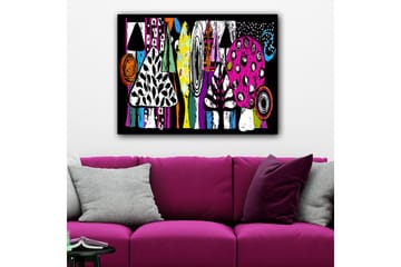 Lerretsbilde 70x100 cm - Fargerike sopper og abstrakte former i en leken komposisjon - Rosa / Svart / Grønn - Interiør - Maleri & posters - Lerretsbilder