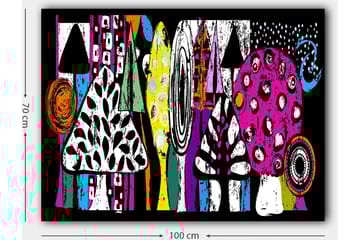 Lerretsbilde 70x100 cm - Fargerike sopper og abstrakte former i en leken komposisjon - Rosa / Svart / Grønn - Interiør - Maleri & posters - Lerretsbilder