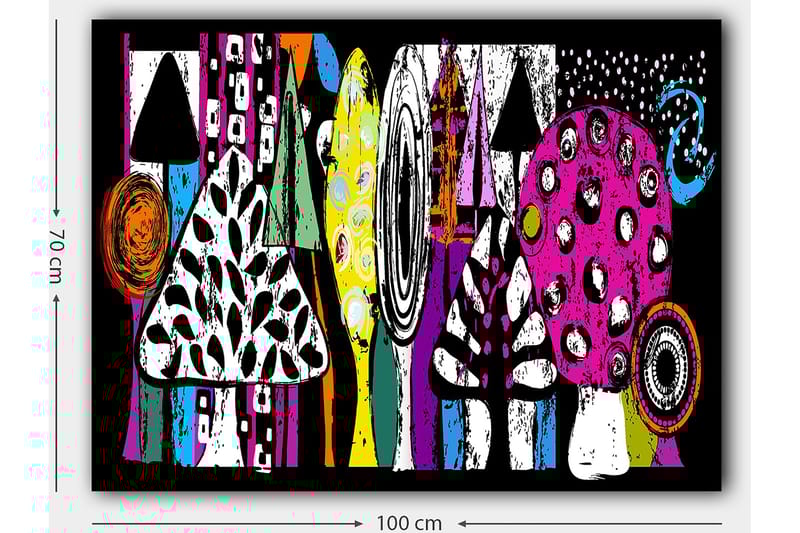 Lerretsbilde 70x100 cm - Fargerike sopper og abstrakte former i en leken komposisjon - Rosa / Svart / Grønn - Interiør - Maleri & posters - Lerretsbilder