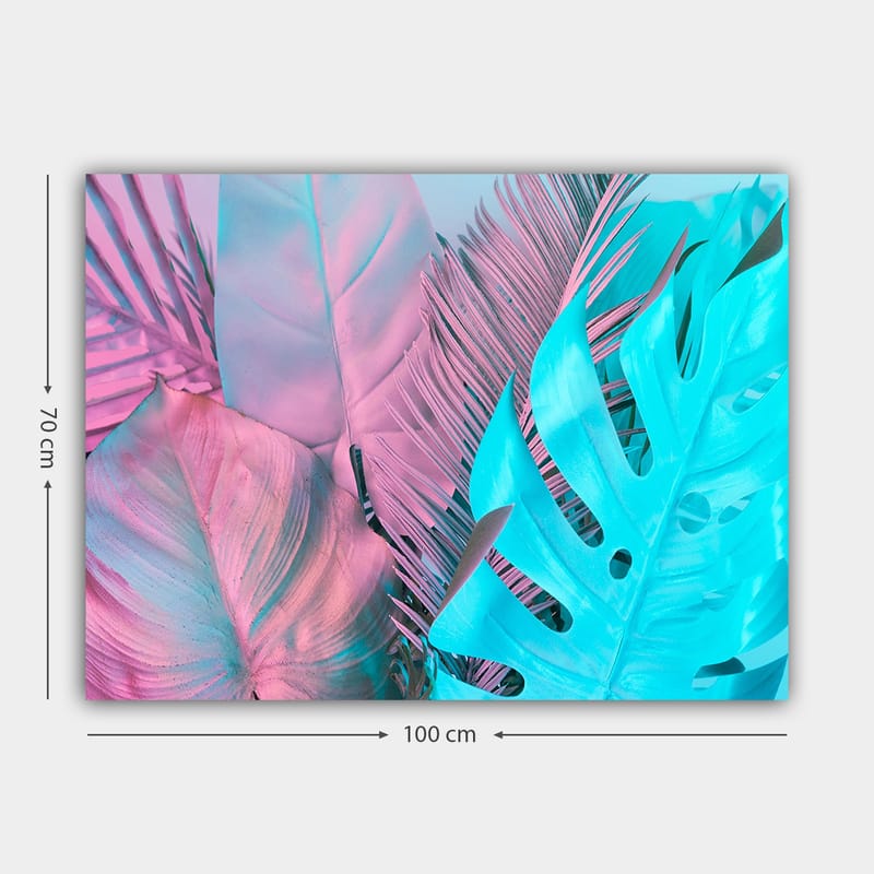 Lerretsbilde 70x100 cm - Fargerike tropiske blader i pastellfarger - Lys blå / Rosa - Interiør - Maleri & posters - Lerretsbilder