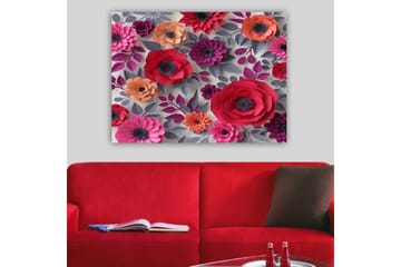 Lerretsbilde 70x100 cm - Fargerike papirblomster i forskjellige former og størrelser - Mørk rosa / Lilla / Oransje - Interiør - Maleri & posters - Lerretsbilder