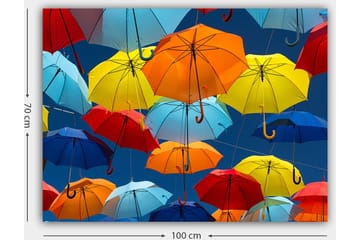 Lerretsbilde 70x100 cm - Fargerike paraplyer som svever i luften - Rød / Blå / Gul - Interiør - Maleri & posters - Lerretsbilder