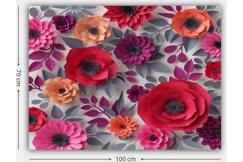 Lerretsbilde 70x100 cm - Fargerike papirblomster i forskjellige former og størrelser - Mørk rosa / Lilla / Oransje - Interiør - Maleri & posters - Lerretsbilder