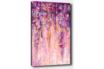 Lerretsbilde 70x100 cm - Fargerikt og abstrakt maleri av hengende blomster i lilla og rosa nyanser - Lilla / Rosa / Gul - Interiør - Maleri & posters - Lerretsbilder