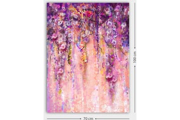 Lerretsbilde 70x100 cm - Fargerikt og abstrakt maleri av hengende blomster i lilla og rosa nyanser - Lilla / Rosa / Gul - Interiør - Maleri & posters - Lerretsbilder
