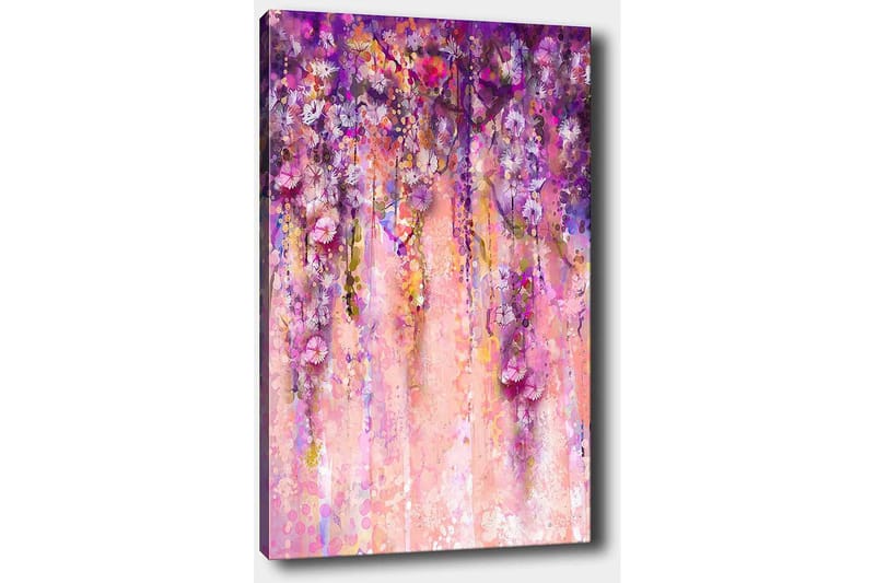 Lerretsbilde 70x100 cm - Fargerikt og abstrakt maleri av hengende blomster i lilla og rosa nyanser - Lilla / Rosa / Gul - Interiør - Maleri & posters - Lerretsbilder