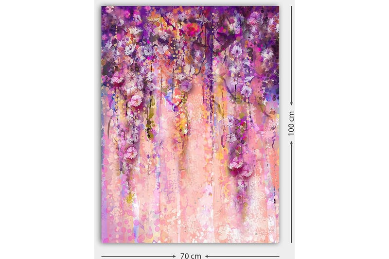 Lerretsbilde 70x100 cm - Fargerikt og abstrakt maleri av hengende blomster i lilla og rosa nyanser - Lilla / Rosa / Gul - Interiør - Maleri & posters - Lerretsbilder