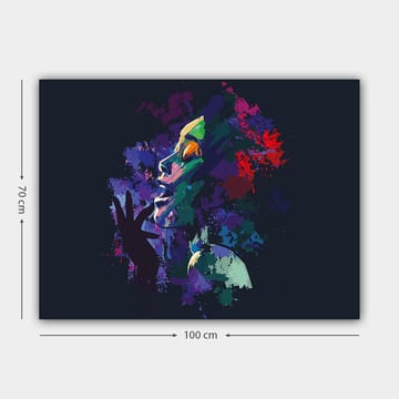 Lerretsbilde 70x100 cm - Fargerikt og uttrykksfullt portrett av en kvinne som synger med lidenskap - Lilla / Grønn / Rød - Interiør - Maleri & posters - Lerretsbilder