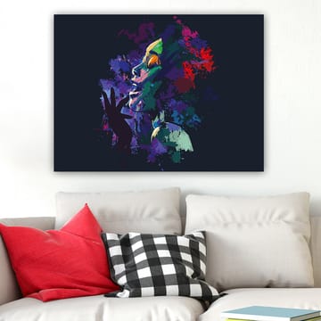 Lerretsbilde 70x100 cm - Fargerikt og uttrykksfullt portrett av en kvinne som synger med lidenskap - Lilla / Grønn / Rød - Interiør - Maleri & posters - Lerretsbilder