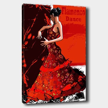 Lerretsbilde 70x100 cm - Flamencodanser i en rød kjole som uttrykker bevegelse og lidenskap - Rød / Mørk rød / Svart - Interiør - Maleri & posters - Lerretsbilder