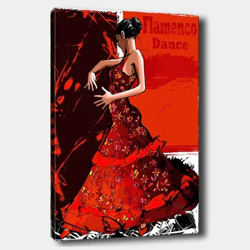 Lerretsbilde 70x100 cm - Flamencodanser i en rød kjole som uttrykker bevegelse og lidenskap - Rød / Mørk rød / Svart - Interiør - Maleri & posters - Lerretsbilder