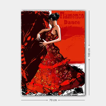 Lerretsbilde 70x100 cm - Flamencodanser i en rød kjole som uttrykker bevegelse og lidenskap - Rød / Mørk rød / Svart - Interiør - Maleri & posters - Lerretsbilder