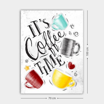Lerretsbilde 70x100 cm - Flere fargerike kaffekopper med teksten It's Coffee Time - Turkis / Rød / Gul - Interiør - Maleri & posters - Lerretsbilder