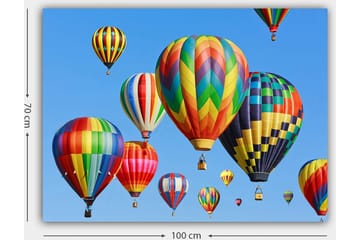 Lerretsbilde 70x100 cm - Flere fargerike varmluftsballonger som svever på en klar blå himmel - Rød / Grønn / Gul - Interiør - Maleri & posters - Lerretsbilder